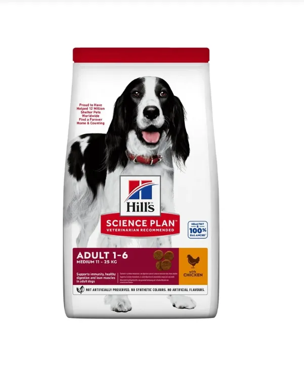 [604274] Hill's Science Plan alimento seco para cão adulto de raça média com Frango — Embalagem de 2,5 kg