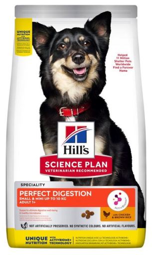Hill's Science Plan Perfect Digestion alimento seco para cão adulto 1+ de raça pequena e mini com Frango e arroz integral — Embalagem de 1,5 kg