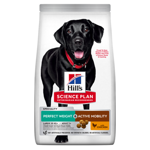[607071] Hill's Science Plan Perfect Weight + Active Mobility alimento seco para cão adulto de raça grande com frango - Embalagem de 12kg