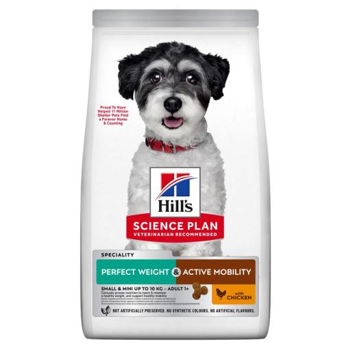 Hill's Science Plan Perfect Weight + Active Mobility alimento seco para cão adulto de raça pequena e mini com frango - Embalagem de 1,5kg