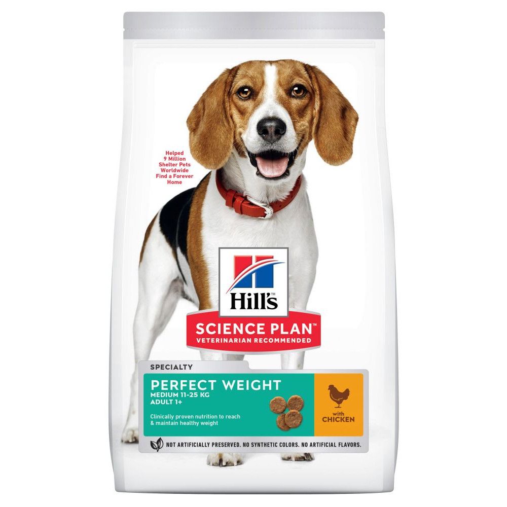 Hill's Science Plan Perfect Weight alimento seco para cão adulto de raça média com Frango — Embalagem de 2 kg