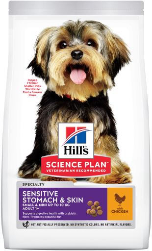Hill's Science Plan Sensitive Stomach & Skin alimento seco para cão adulto de raça pequena e mini com Frango — Embalagem de 1,5 kg
