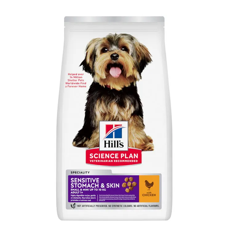 [604247] Hill's Science Plan Sensitive Stomach & Skin alimento seco para cão adulto de raça pequena e mini com Frango — Embalagem de 1,5 kg