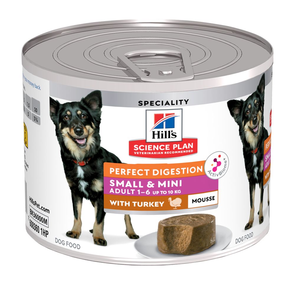 Hill's Science Plan Perfect Digestion mousse para cão adulto de raça pequena e mini com Peru — Lata de 200 g