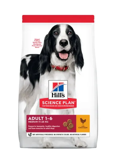 Hill's Science Plan alimento seco para cão adulto maturo de raça média com frango - Embalagem de 14kg