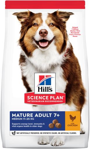 Hill's Science Plan alimento seco para cão adulto maturo de raça média com Frango — Embalagem de 2,5 kg