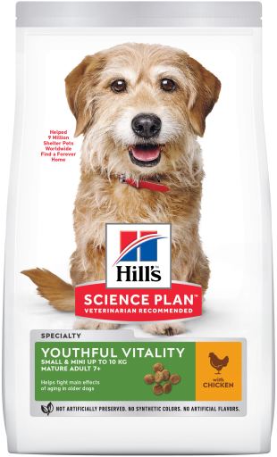 Hill's Science Plan Senior Vitality alimento seco para cão adulto maturo 7+ de raça pequena e mini com Frango e arroz — Embalagem de 1,5 kg