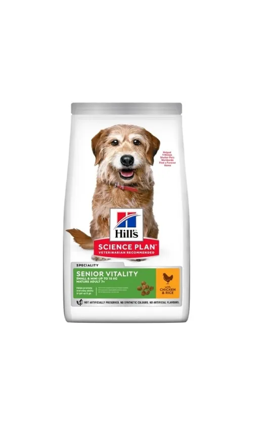 [605266] Hill's Science Plan Senior Vitality alimento seco para cão adulto maturo 7+ de raça pequena e mini com Frango e arroz — Embalagem de 1,5 kg