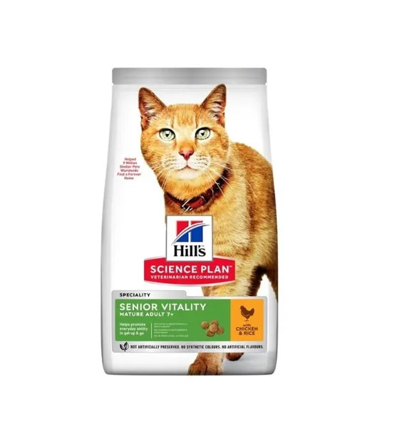 Hill's Science Plan Senior Vitality alimento seco para gato adulto 7+ com Frango e arroz — Embalagem de 1,5 kg