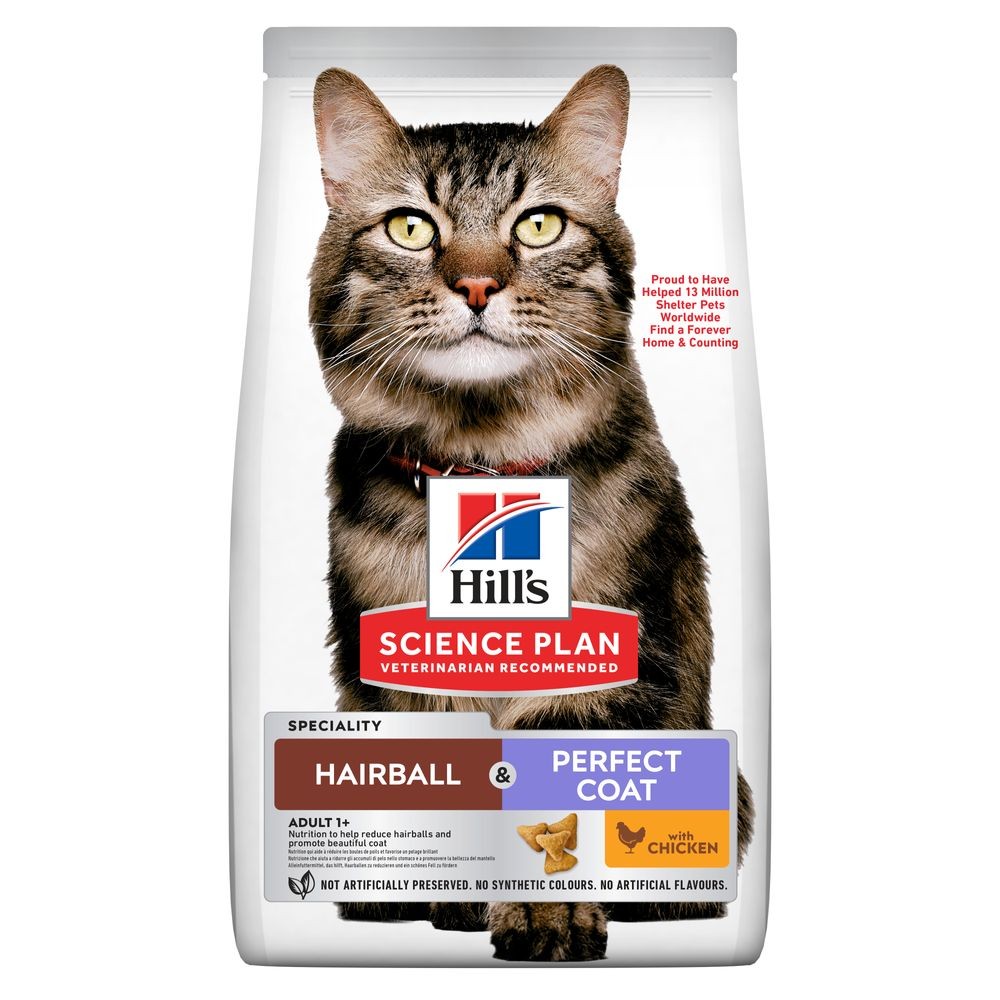 Hill's Science Plan Hairball & Perfect Coat alimento para gato adulto com Frango Embalagem Vestuário 1,5 kg