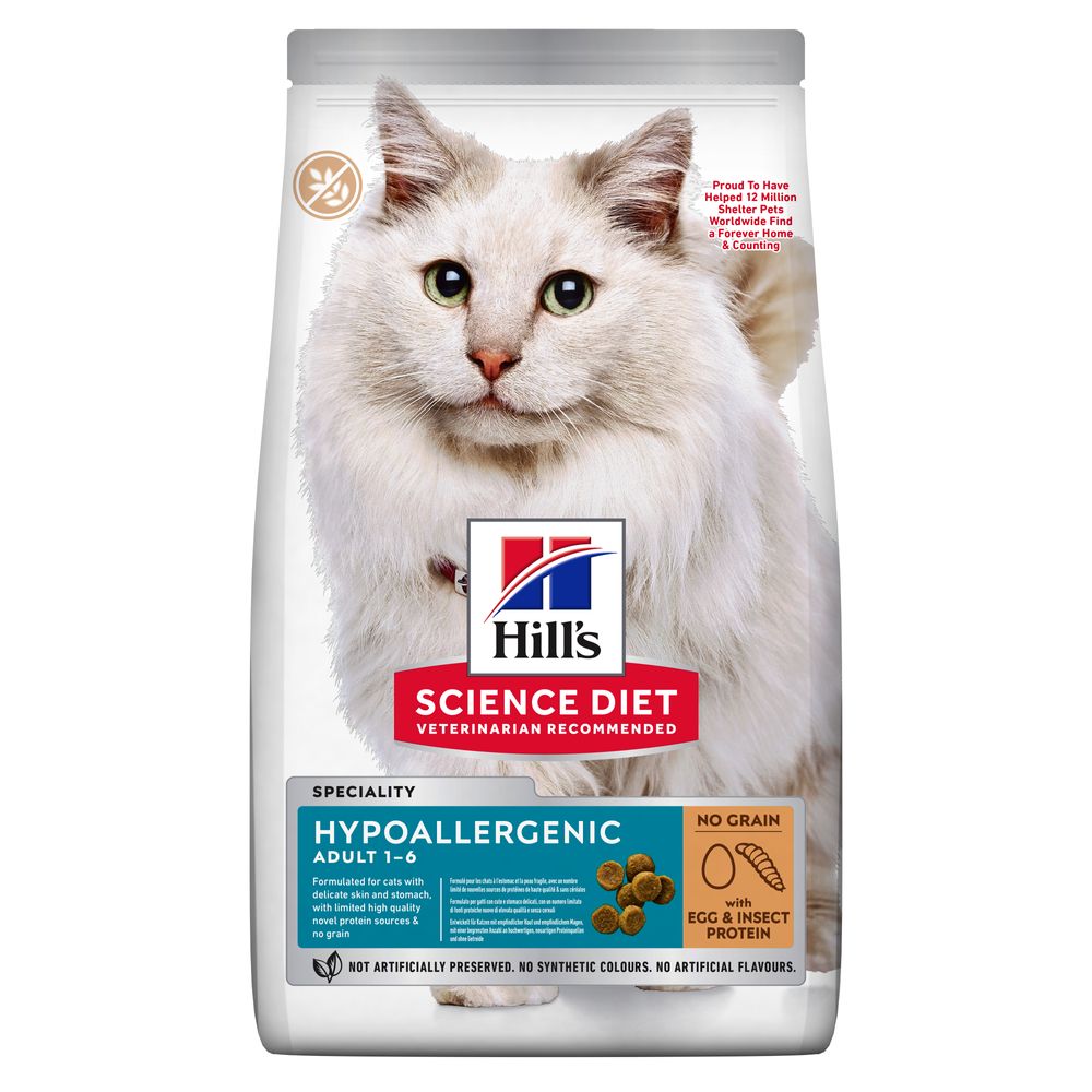 Hill's Science Plan Hypoallergenic alimento seco para gato adulto com proteína de ovo e inseto — Embalagem de 1,5 kg