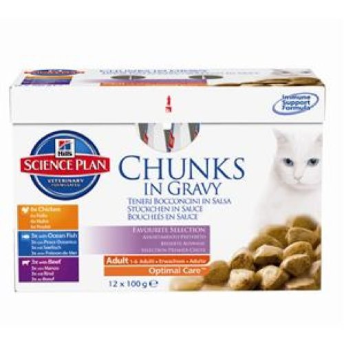 [604010] Hill's Science Plan alimento húmido para gato adulto frango, com peixe do oceano, com vaca - Saqueta de 85g