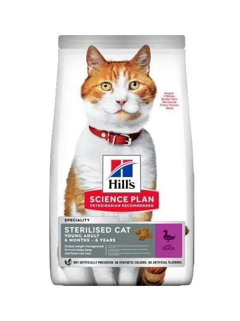 Hill's Science Plan Sterilised Cat alimento seco para gato adulto com pato — Embalagem de 7 kg