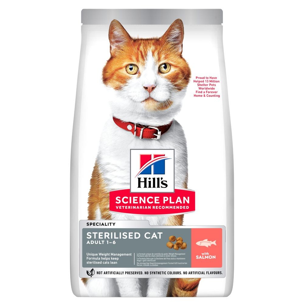 Hill's Science Plan Sterilised Cat alimento seco para gato adulto com salmão Embalagem 1,5 kg
