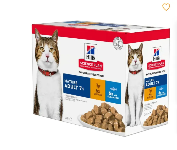 Hill's Science Plan Feline Senior Vitality Frango e salmão (multipack saquetas) Ração Seca para Gato 85 g