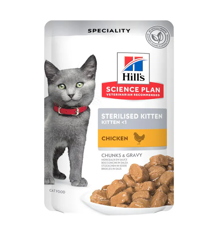 Hill's Science Plan Sterilised Kitten alimento para gatinho Frango — Saqueta de Alimento Húmido para Gato 85 g