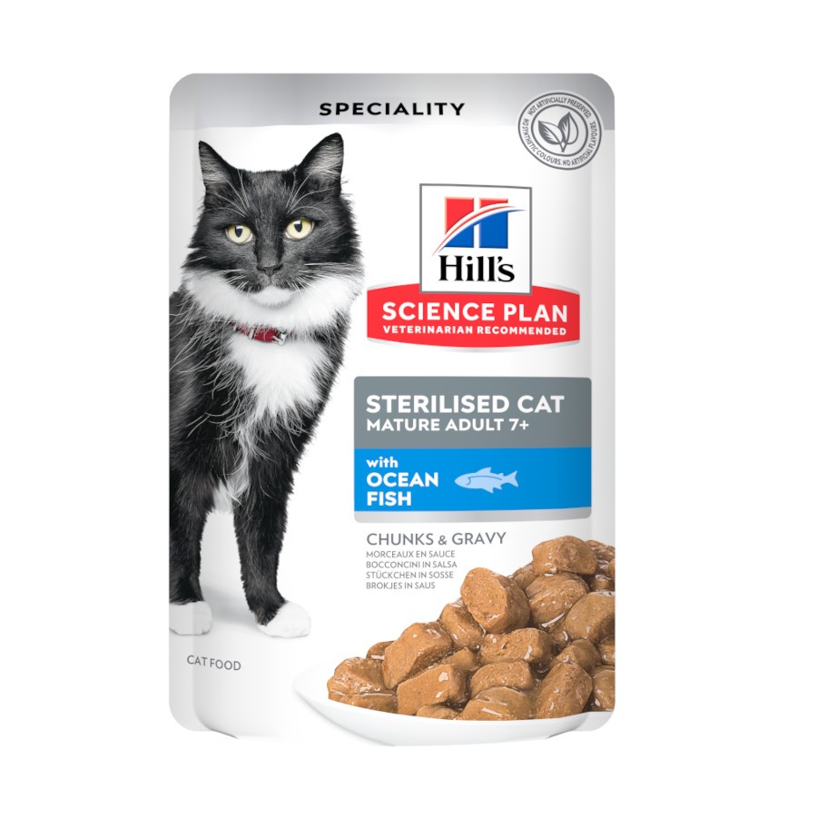 Hill's Science Plan Sterilised Cat alimento húmido para gato adulto maturo com peixe do oceano — Saqueta de 85 g