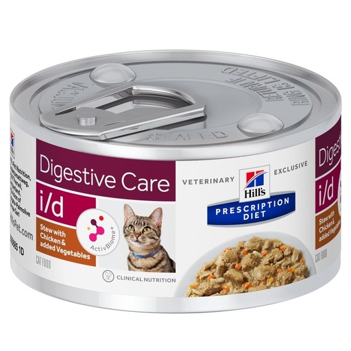 Hill's Prescription Diet i/d Cuidado Digestivo guisado para gatos com frango e vegetais adicionados - Lata de 82g