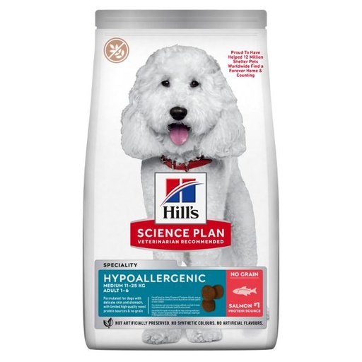 Hill's Science Plan Hypoallergenic alimento seco para cão adulto de raça média com salmão - Embalagem de 2,5kg