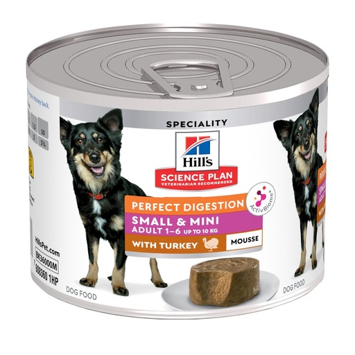 Hill's Science Plan Perfect Digestion mousse para cão adulto de raça pequena e mini com peru - Lata de 200g