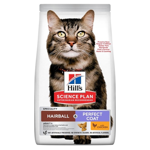 Hill's Science Plan Hairball & Perfect Coat alimento para gato adulto com frango 1.5 kg Embalagem