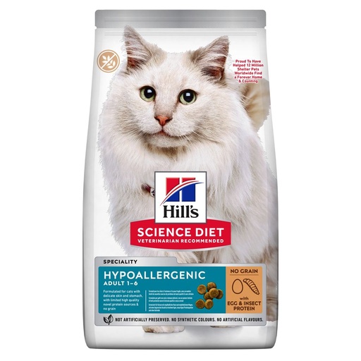 Hill's Science Plan Hypoallergenic alimento seco para gato adulto com proteína de ovo e inseto - Embalagem de 1,5kg